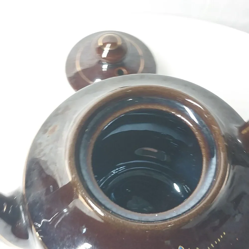 Vintage Japanese Moriage Redware Teapot Brown Betty Gold Backstamp Export 7